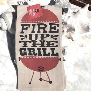 NWT Ritz 100% Cotton Chambray Tea Towel Fire Up The Grill Kitchen Towel